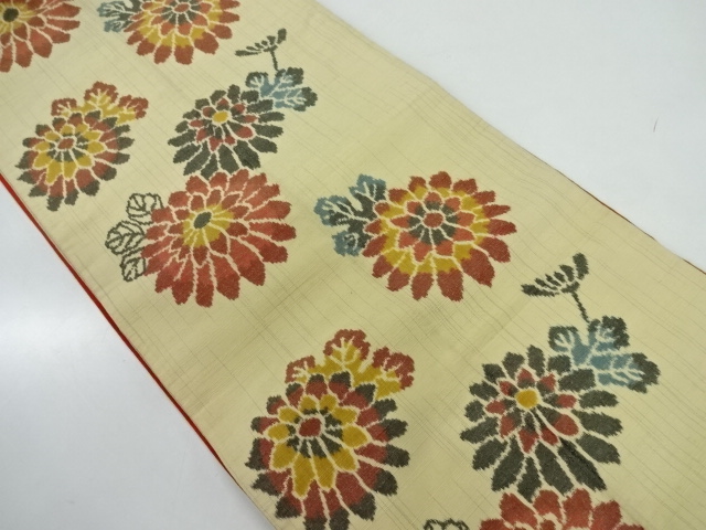 アンティーク　菊模様織出し紬全通袋帯（材料）